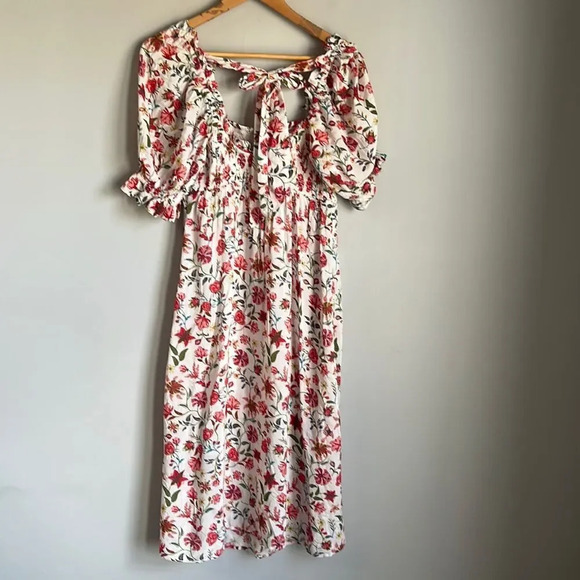 NEW Anthropologie By Mark D. Sikes Smocked Puff-Sleeve Dress Floral - Picture 3 of 16